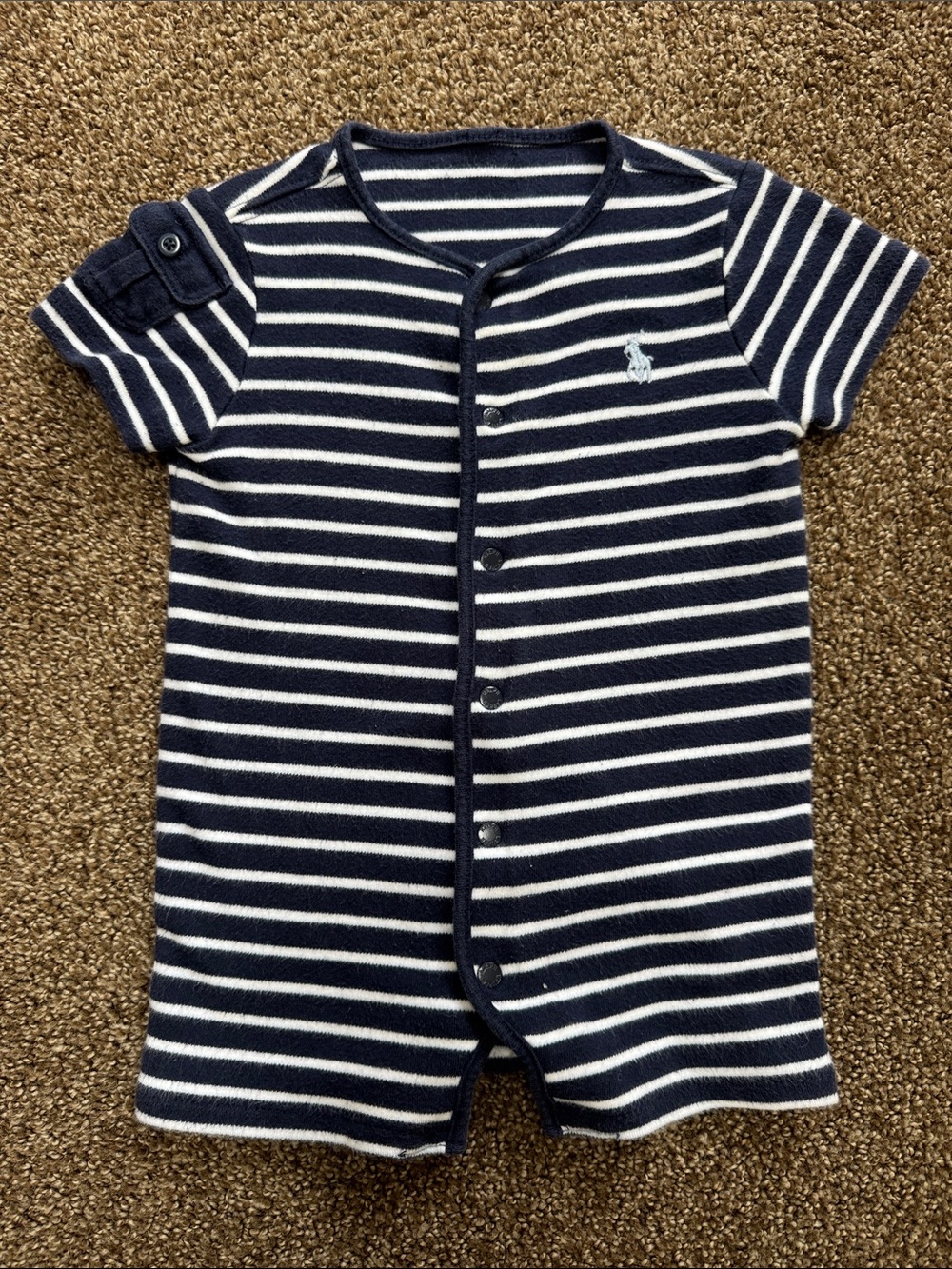 Ralph Lauren Navy & White Striped Baby Romper
